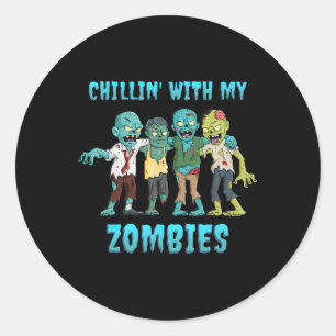 Adesivo Redondo Halloween Chillin Com Meus Zombies Meninas Criança