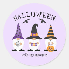 Adesivo Redondo Halloween Com Minha Gnomos Laranja Roxo