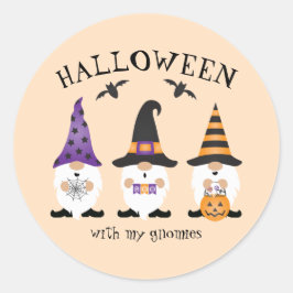 Adesivo Redondo Halloween Com Minha Gnomos Laranja Roxo