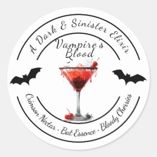 Adesivo Redondo Halloween   Coquetel Sangue de Vampiro   Bebida As
