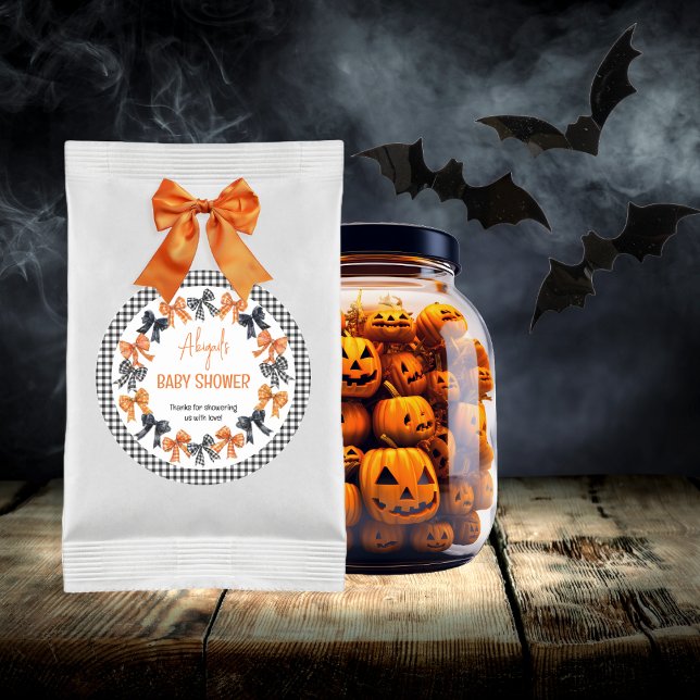 Adesivo Redondo Halloween Coquette Black | Chá de fraldas de Arcos (Halloween Coquette Black | Orange Bows Girl Baby Shower Favor Classic Round Stickers)