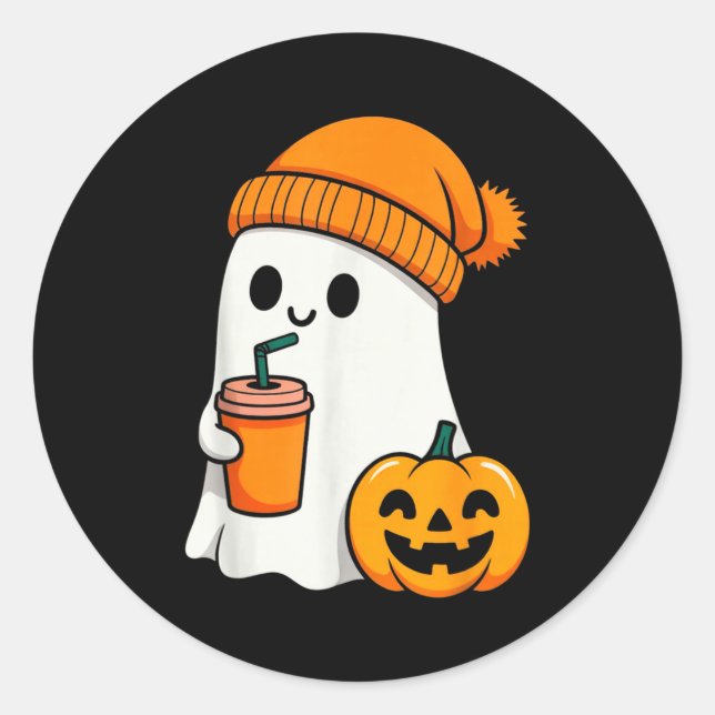 Adesivo Redondo Halloween Costume Ghost Drinking Pumpkin Men Women (Frente)