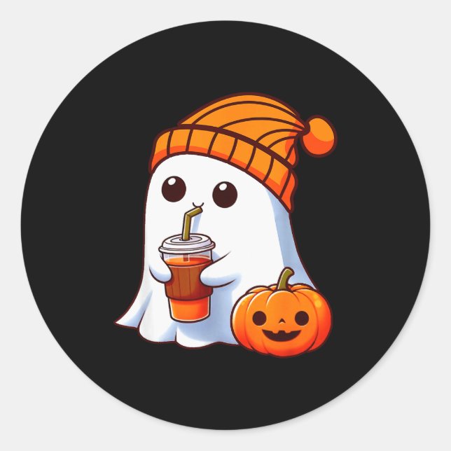 Adesivo Redondo Halloween Costume Ghost Drinking Pumpkin Men Women (Frente)