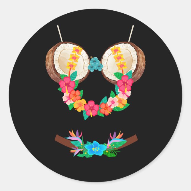 Adesivo Redondo Halloween Costume Tropical Coconut Bra Flowers Lei (Frente)