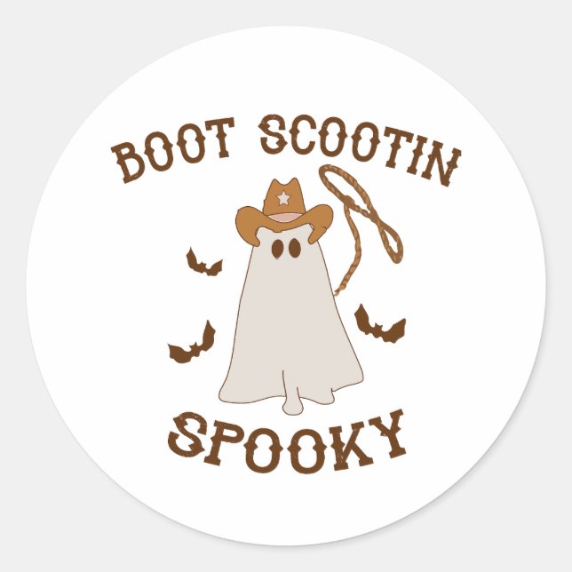 Adesivo Redondo Halloween Cowboy Boot Scootin Spooky (Frente)