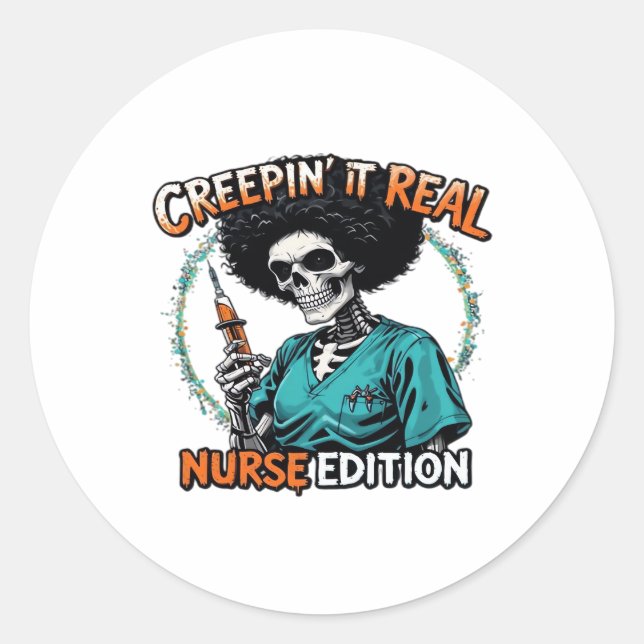 Adesivo Redondo Halloween Creepin It Real! Nurse Edition Classic T (Frente)