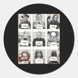 Adesivo Redondo Halloween Creepy Legends Killer Mugshots Horror Fa