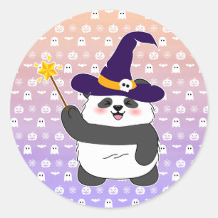 Adesivo Redondo Halloween Cute Baby Panda Witic Wand
