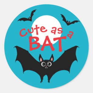 Adesivo Redondo Halloween Cute como um Bat engraçado azul