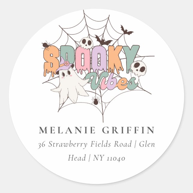 Adesivo Redondo Halloween Cute Ghost Spooky Endereço Vibes (Frente)