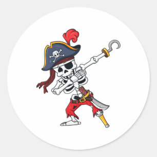 Adesivo Redondo Halloween Dabbing Pirate Skeleton Diversão Dab Boy
