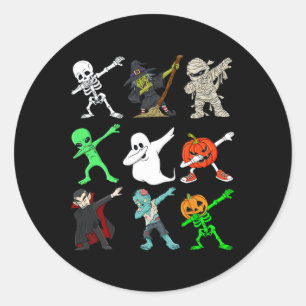 Adesivo Redondo Halloween Dabbing Skeleton Witold E Monstros