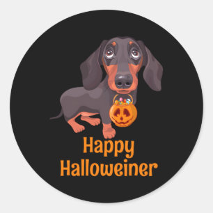 Adesivo Redondo Halloween Dachshund Por Feliz Halloweiner