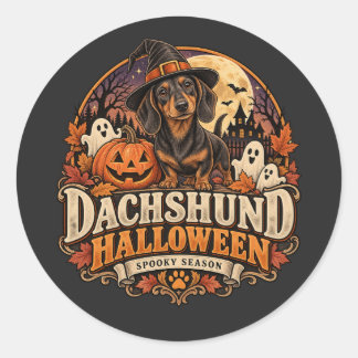 Adesivo Redondo Halloween Dachshund Vintage