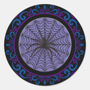 Adesivo Redondo Halloween De Aranha Roxa Azul E Aranha Negra