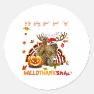 Adesivo Redondo Halloween De Esquilo E Feliz Natal Hallo