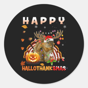 Adesivo Redondo Halloween De Esquilo E Feliz Natal Hallo