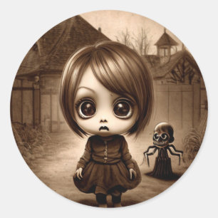 Adesivo Redondo Halloween De Garota Chibi De Olhos Grandes E Estra