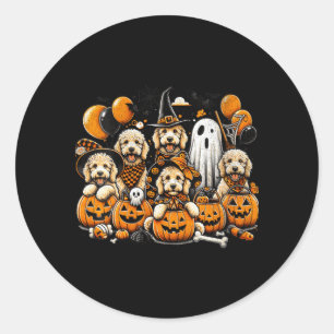 Adesivo Redondo Halloween de Goldendoodle Fofinha de Fantasma e Br