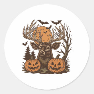 Adesivo Redondo Halloween Deer Spooky Forest Buck Pumpkin Caça