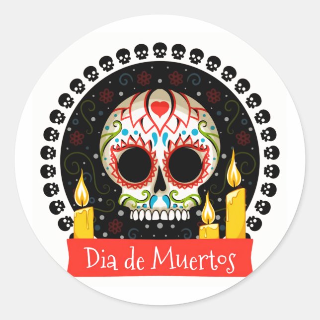 Adesivo Redondo Halloween Dia De Muertos (Frente)