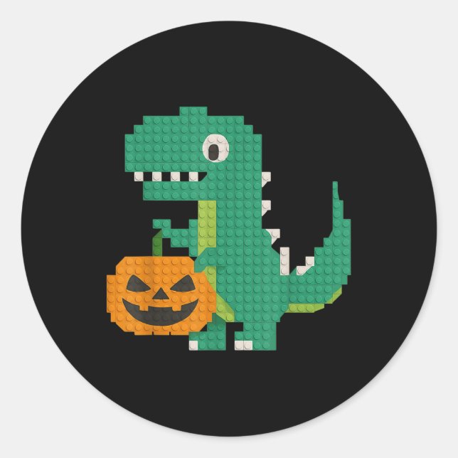 Adesivo Redondo Halloween Dinossaur Pumpkin Master Builder Block B (Frente)