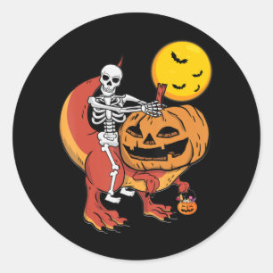 Adesivo Redondo Halloween Dinossaur Pumpkin T Rex Skeleton Boys To