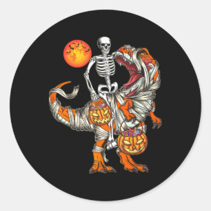 Adesivo Redondo Halloween Dinossaur Skeleton T Rex Scary Pumpkin M