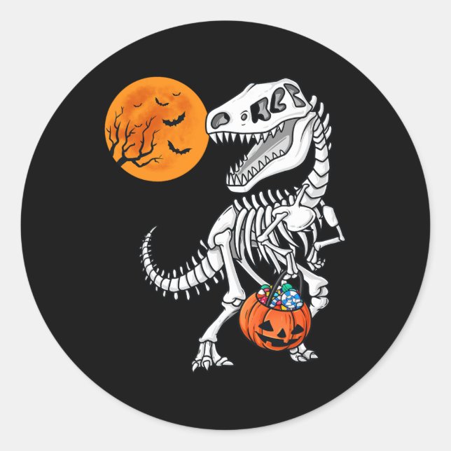 Adesivo Redondo Halloween Dinossaur T Rex Skeleton Garotos Assusta (Frente)