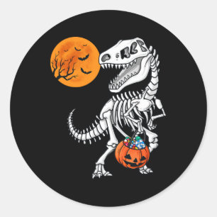 Adesivo Redondo Halloween Dinossaur T Rex Skeleton Garotos Assusta