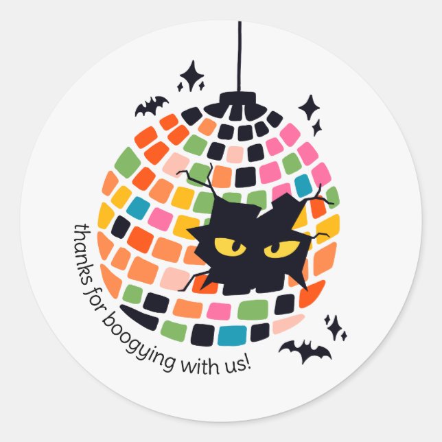 Adesivo Redondo Halloween Disco Ball Obrigado Sticker (Frente)