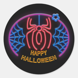 Adesivo Redondo Halloween do efeito brilho roxo da aranha na Web,