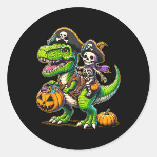 Adesivo Redondo Halloween Engraçado T Rex Dinossaur Pirate Boys Tr