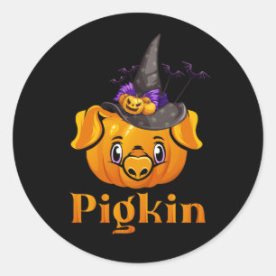 Adesivo Redondo Halloween Fall Pigkin Pumpkin Witch Thanksgivi