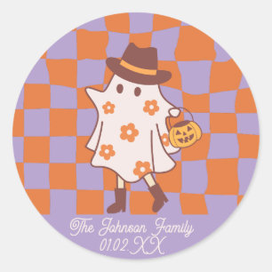 Adesivo Redondo Halloween Fantasma Retrô Bruxa Pedido ou Presente