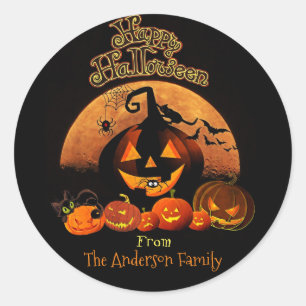 Adesivo Redondo Halloween - Feliz Halloween Pumpkins