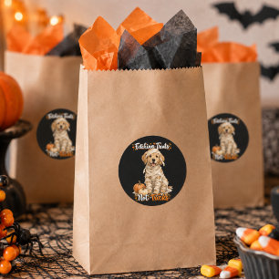 Adesivo Redondo Halloween Fofo Retriever Dourado Múmia Truques Pre