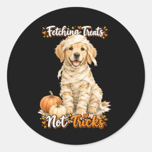 Adesivo Redondo Halloween Fofo Retriever Dourado Múmia Truques Pre