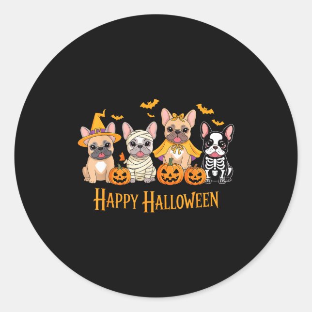 Adesivo Redondo Halloween French Bulldog Dogs Pumpkin Funny  (Frente)