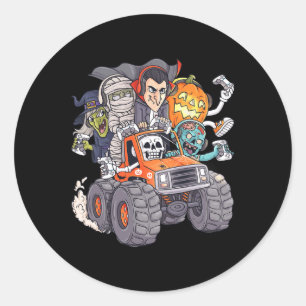 Adesivo Redondo Halloween Gamer Skeleton Zombie Monster Truck Boys