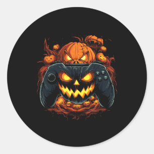 Adesivo Redondo Halloween Gaming Jack O Lanterna Pumpkin Face Asse