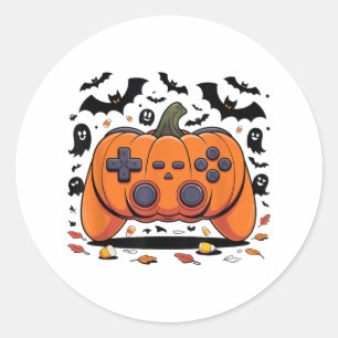 Adesivo Redondo Halloween Gaming Pumpkin Controller Spooky Video G