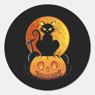 Adesivo Redondo halloween gato preto