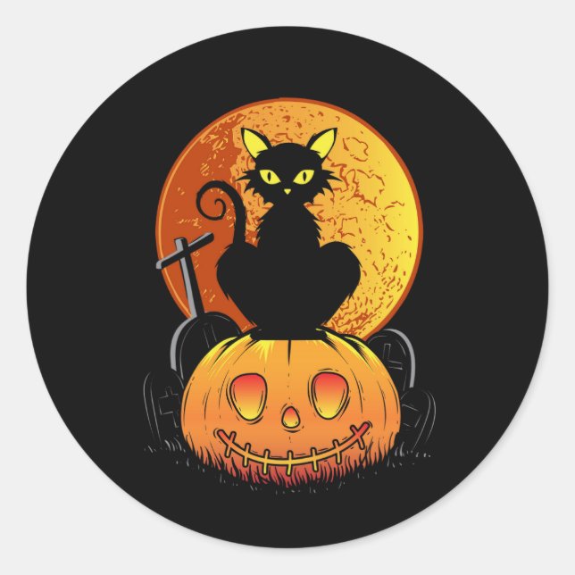 Adesivo Redondo halloween gato preto (Frente)