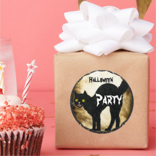 Adesivo Redondo HALLOWEEN Gato Preto Fofo Impresso Pergaminho Quei