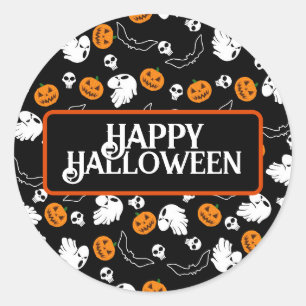 Adesivo Redondo Halloween Ghost Bats Skull Pumpkin