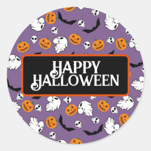 Adesivo Redondo Halloween Ghost Bats Skull Pumpkin