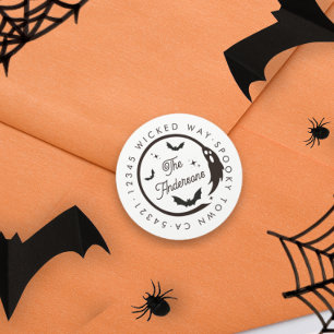 Adesivo Redondo Halloween Ghost Bats Spooky Endereço de Devolução 