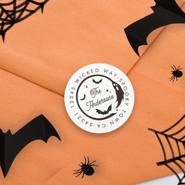 Adesivo Redondo Halloween Ghost Bats Spooky Endereço de Devolução  (Criador carregado)