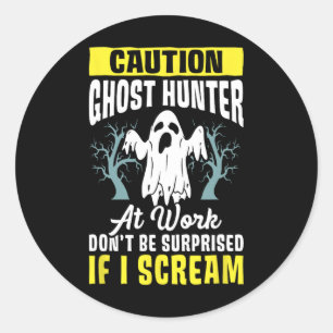 Adesivo Redondo Halloween Ghost Hunter Trabalha Paranormal Fantasm